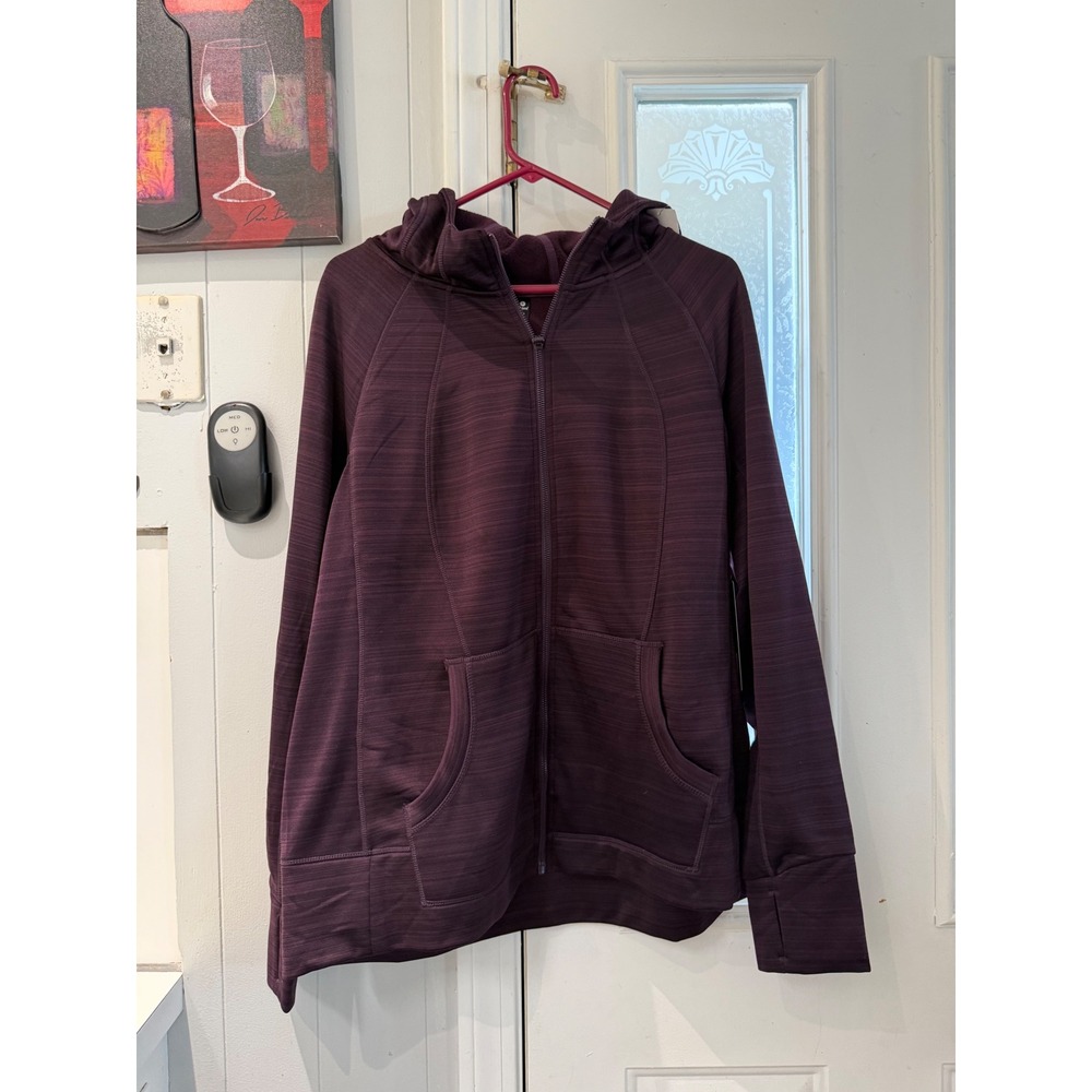 90 Degree by Reflex Womens Fig Sugar Strip Full Zip Fleece Hoodie 1X NWT